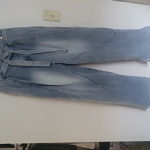 Wide-Leg Tie Waist Jeans Light Wash XL